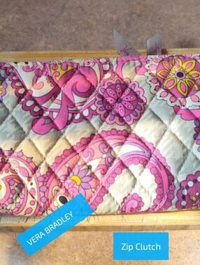 VERA BRADLEY "PAISLEY MEETS PLAID" Wallet, Wristlet Purple & Gray ID GUC